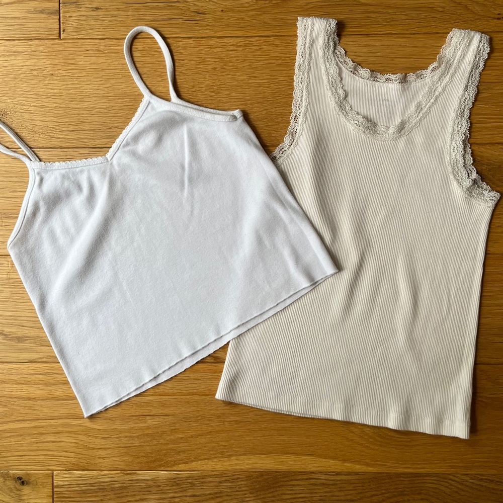 Brandy Melville Tank Tops. 1) White & 2) Light Pink With Lace  (bundle of 2).